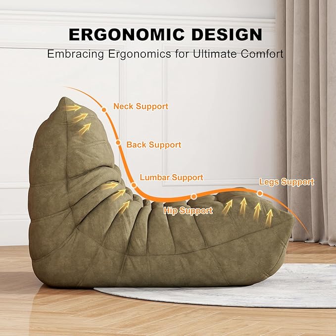 Bean Bag Chair for Adults, Bean Bag Sofa - Adult Size with Soft Waterproof Fabric for Living Room, Apartments, Reading Corner, Gaming, and Movie Venue (Olive Green)-Ruum Studio Home