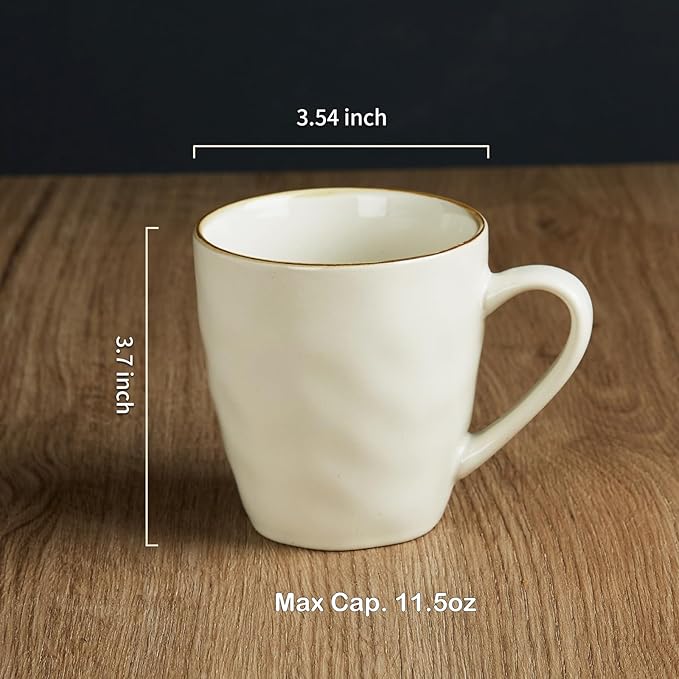 famiware Coffee Mugs Set of 4, Ocean Round 11.5oz Coffee Cup Set with Handle for Cocoa, Milk, Hot Chocolate, Tea or Water, Stoneware Cups for Kitchen, Microwave Dishwasher Safe, Vanilla White-Ruum Studio Home