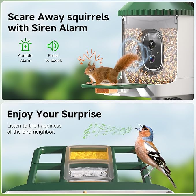 Bird Feeder with Camera AI Identify 2K Live Video Smart Bird Feeder with Camera, 2.4GHZ WiFi Solar Birds House Cameras, Motion Detection Instant Arrival Alerts, Ideal Present for Birds Lovers-Ruum Studio Home