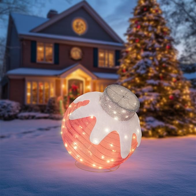 BRIGHTDECK Outdoor Christmas Ornaments, Lighted Pop-Up Outdoor Holiday Ball Decoration with 80 LED Lights, 8 Light Modes, Lighted Collapsible Holiday Decorations for Yard, Home (Pink)-Ruum Studio Home