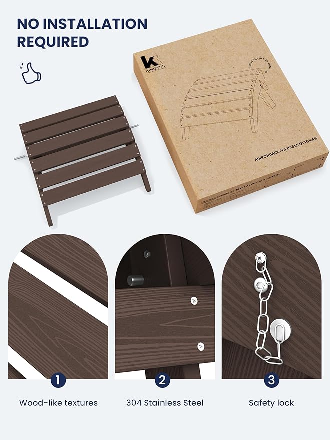 KINGYES Folding Adirondack Ottomans Set of 2 for Adirondack Chair, Coffee-Ruum Studio Home