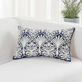 HWY 50 Navy Blue Decorative Lumbar Pillow Cover Rectangle 12x20 Inch (1 Piece), Embroidered Cotton Farmhouse Cushion Cover Pillow Case for Sofa Couch Living Room Bed, Minimalist Floral-Ruum Studio Home