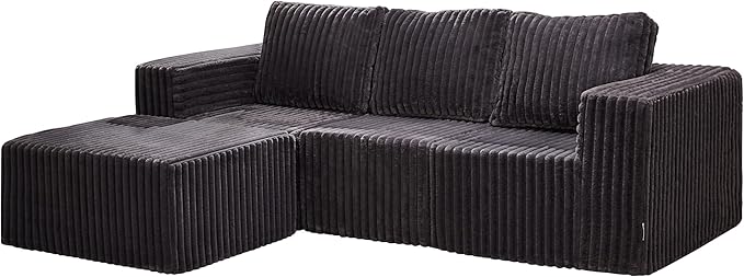 Hobestluk Modular Sectional Sofa Memory Foam Couch Oversized Sectional Sofa 3-Seater with Chaise Cloud Couch with Removable Cover L Shape Sofa for Living Room (Strip Grey, 3-Seater with Chaise)-Ruum Studio Home