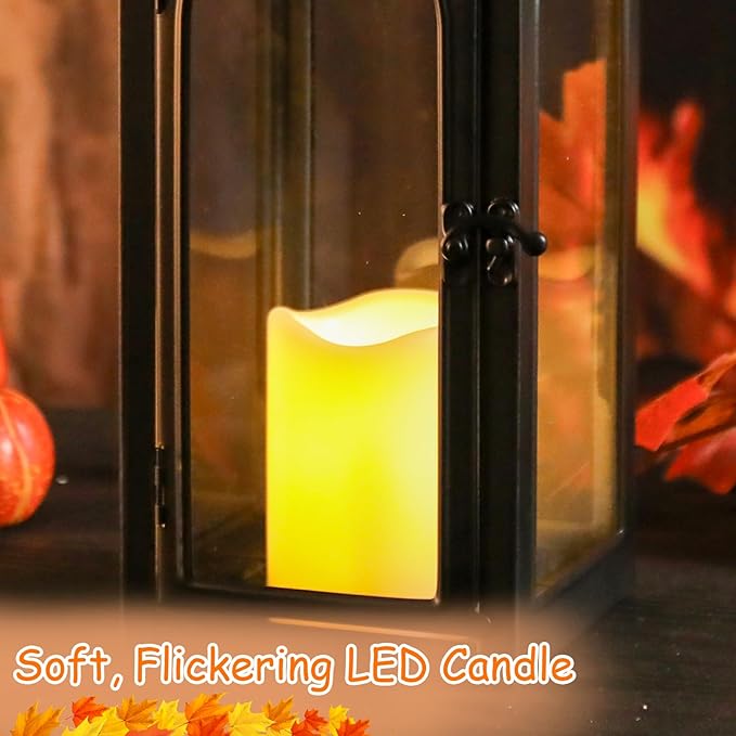 Bdor 2 Pack Fall Lanterns Decor with LED Candle – 16 Inch Harvest Pumpkin Maple Leaf Hanging Lantern for Autumn Thanksgiving Table Centerpiece Indoor Outdoor Decoration, Battery Operated-Ruum Studio Home