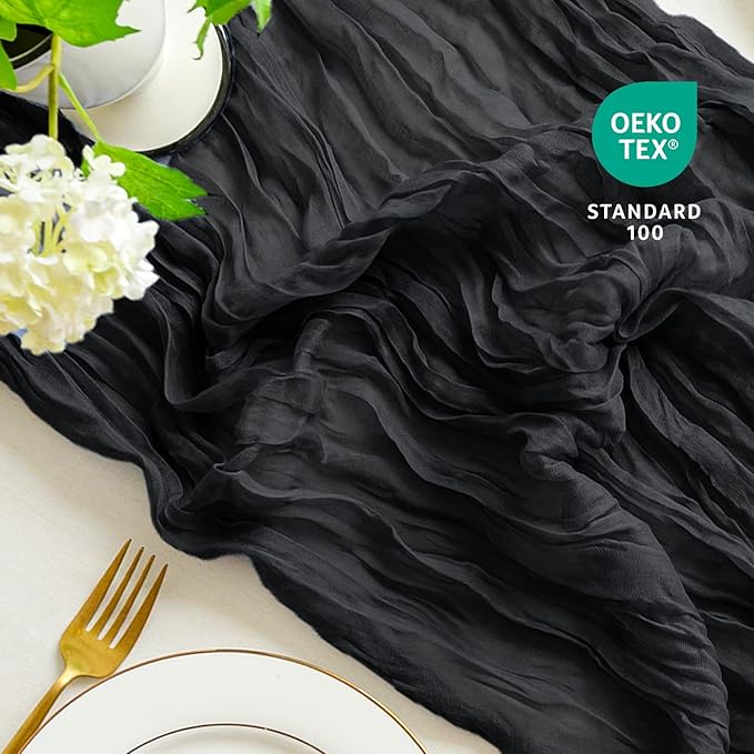 Sioloc Black Cheesecloth Table Runner Fall Autumn Decor for Home 10ft Table Cloth for Wedding Birthday Party Halloween Thanksgiving Decorations-Ruum Studio Home