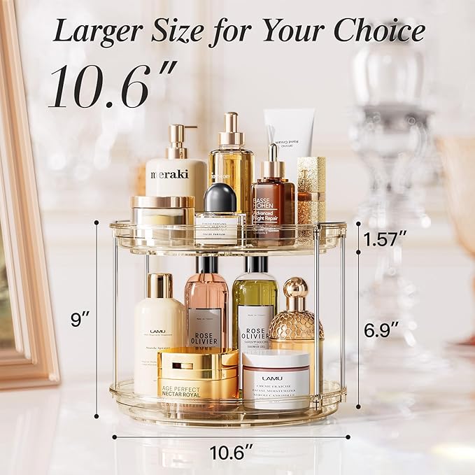 LAMU 2 Tier Lazy Susan Turntable Organizer 10.6'' Rotating Spice Rack Organization for Cabinet, Kitchen, Pantry, Countertop, Bathroom, Vanity, Medicine Cabinet Organizer, Amber-Ruum Studio Home