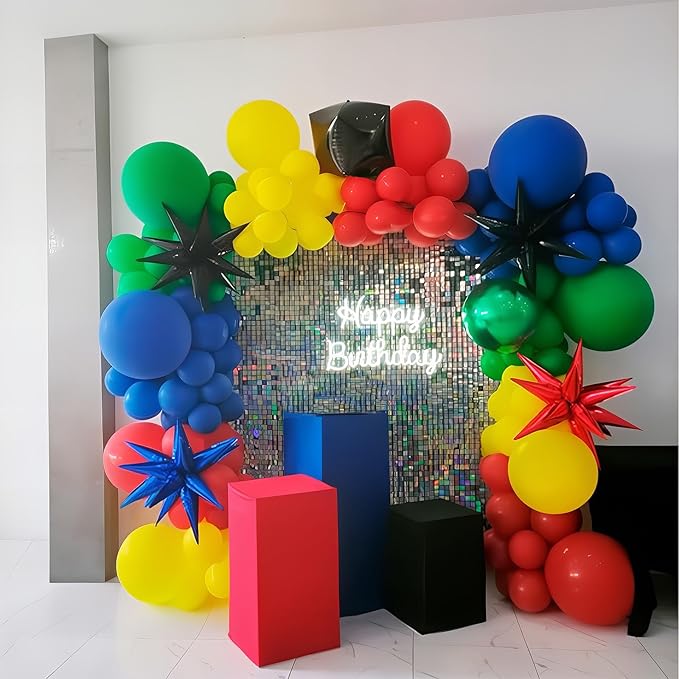 Red Yellow Blue Balloons Light Baby Royal Metallic Blue Red Yellow Primary Balloons with Colorful Confetti Latex Balloon for Carnival Circus Baby Shower Birthday Party Decor-Ruum Studio Home