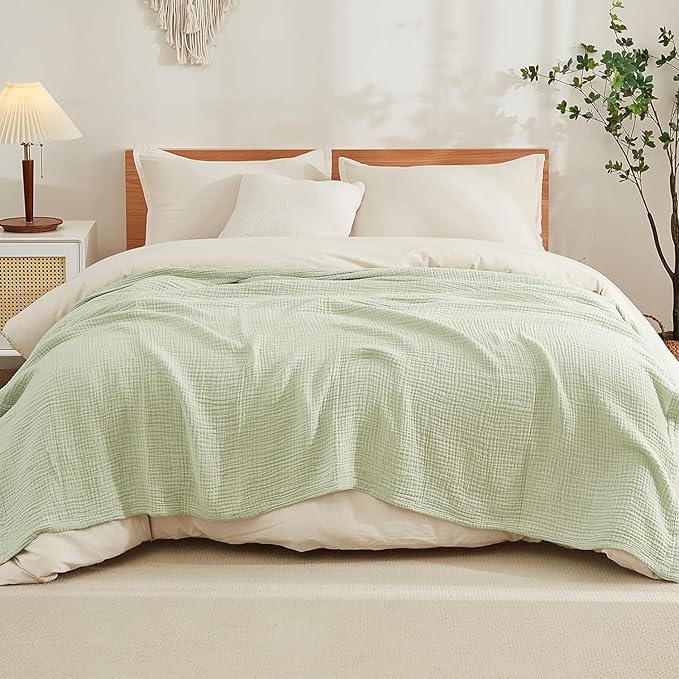EMME Cotton Throw Blanket for Couch Soft Muslin Blankets 50"x60" Lightweight Breathable Blanket All Season Gauze Blanket, Mint Green-Ruum Studio Home