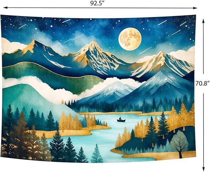 Delur Mountain Tapestry Boho Moon Stars Starry Night Tapestry Wall Hanging Forest Tree Nature Landscape Psychedelic Headboard for Bedroom Living Room Home Decor (70.8" x 92.5")-Ruum Studio Home