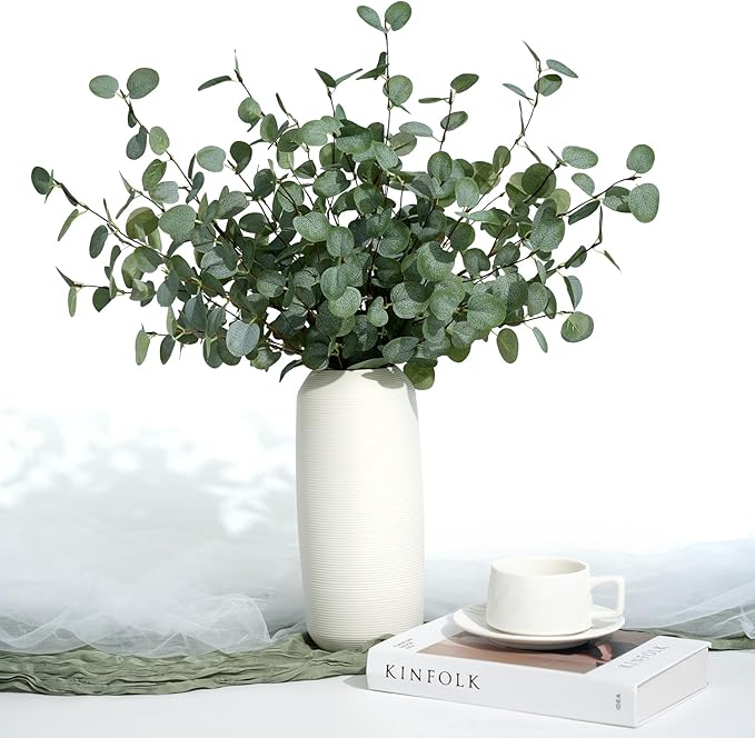 6Pcs Faux Eucalyptus Stems, 27" Artificial Eucalyptus Plants with White Frosted Coating, Fake Eucalyptus Decor Silk Greenery Leaves for Wedding Bouquets Home Decor DIY Floral Arrangements-Ruum Studio Home