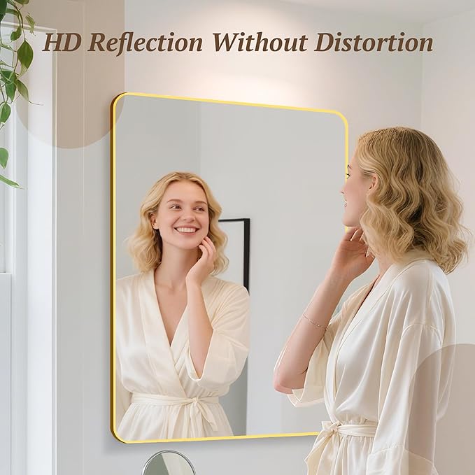 Bathroom Mirror 55" x 36", Large Rectangle Wall Mirror, Gold Metal Frame Wall Mounted Mirrors for Bathroom, Vanity, Bedroom, Entryway Decor(Horizontal/Vertical)-Ruum Studio Home
