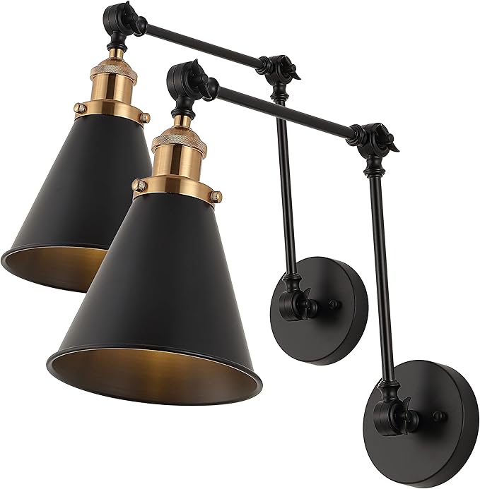 JONATHAN Y JYL7462A-SET2 Rover 7" Farmhouse Industrial Adjustable Arm Metal LED Wall Sconce Rustic Bohemian 2700K 4W Bulb for Entryway Lobby Kitchen Bathroom Bedroom Hallway, Black (Set of 2)-Ruum Studio Home