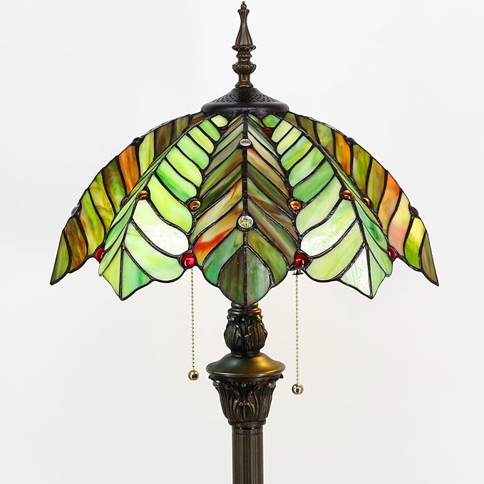 Tiffany Floor Lamp Stained Glass Lamp Standing Reading Light 16x16x70 Inch for Living Room (Amber Green Beach Coconut Tree Style)-Ruum Studio Home