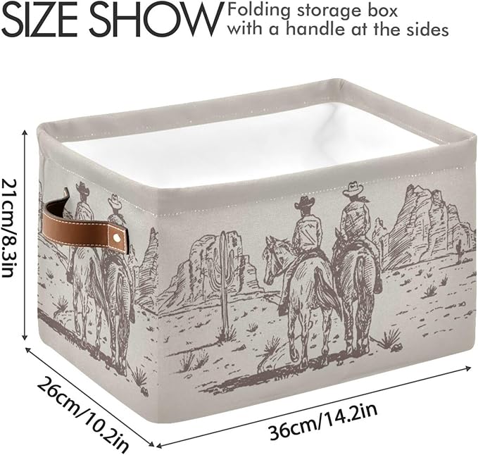 Western Desert Cowboy Storage Basket Cube Storage Bins Organizer Bag Collapsible Closet Shelf Baskets with handle for Baby Cloth Pet Toy Book 14.2×10.2×8.3 IN-Ruum Studio Home