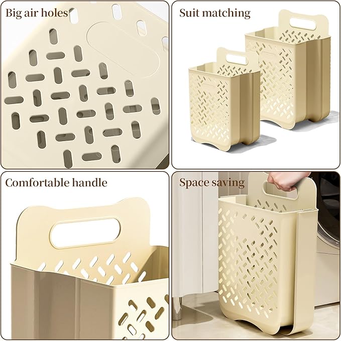 Laundry Basket Hamper,Hanging Wall Collapsible Laundry with Handle,Space-Saving Foldable Storage Dirty Washer Organizer Bin Multi-function Container Waterproof Durable,Set of 2(XL&M)-Ruum Studio Home