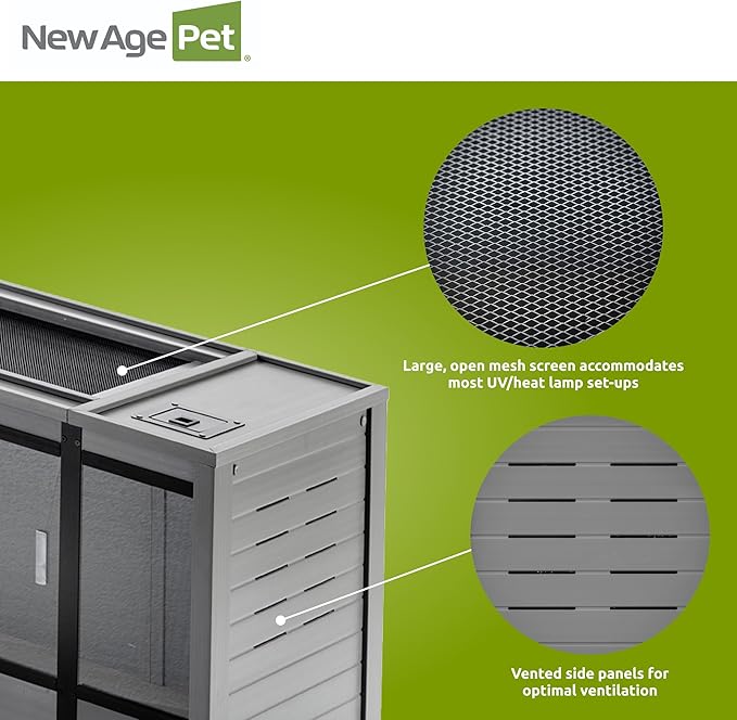 New Age Pet ECOFLEX 60-Inch Mojave Reptile Lounge in Grey- Durable, Moisture-Resistant Wood Plastic Composite Habitat with Vented Side Panels, Removable Sliding Glass Doors & Lock-Ruum Studio Home