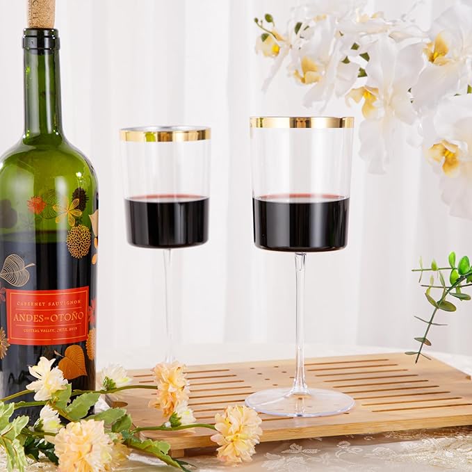 Ciaell 12 Pack Plastic Wine Glasses - 14 Oz Plastic Wine Glasses with Stem - Square Gold Disposable Stemmed Glass for Parties & Weddings & Outdoors & Thanksgiving-Ruum Studio Home