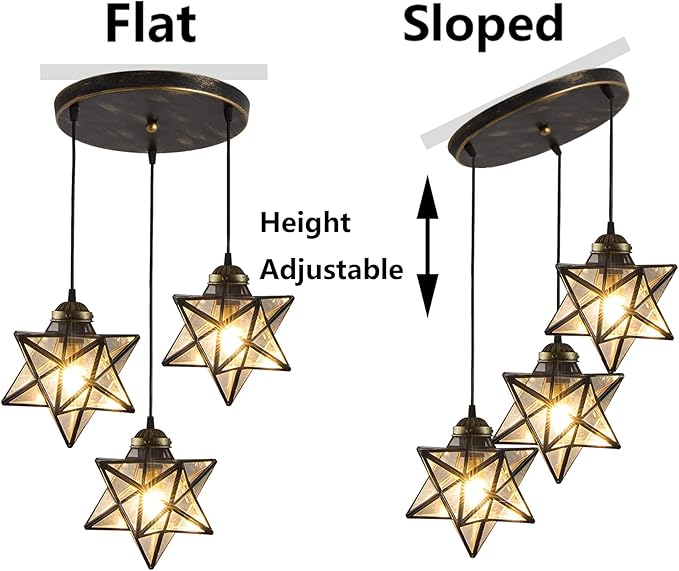 Glass Glam Chandelier Star Pendants Light Fixture Modern Elegant Ceiling Hanging Lights Included LED Warm Light Bulbs Oiled Bronze-Ruum Studio Home
