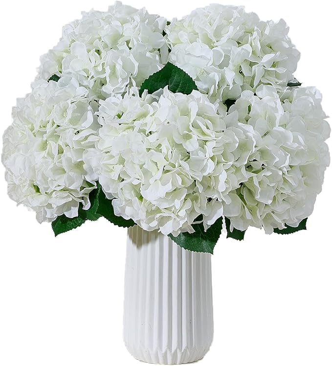 8Pcs White Fake Flowers Silk Hydrangea Artificial Flowers Bouquets Faux Ivory Hydrangea Stems for Home Table Centerpieces Wedding Party Decoration-Ruum Studio Home