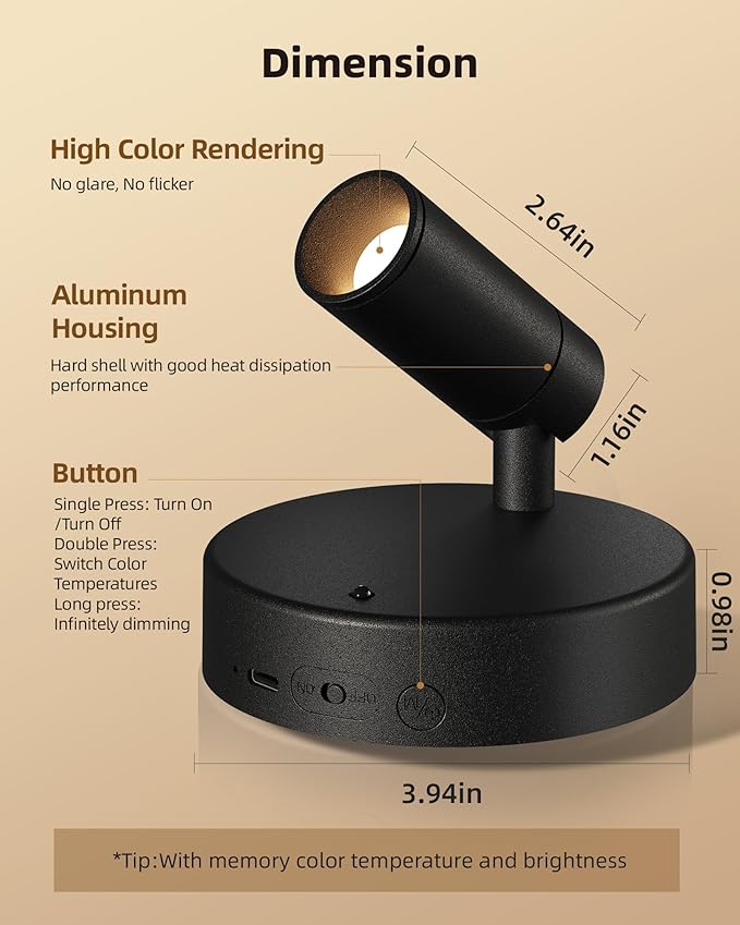 EZVALO Wireless LED Spotlights Indoor, 5500mAh Rechargeable Battery Powered Plants Spotlights Indoor, Dimmable & Timer, 3 CCT Small Up Lights with Remote, Accent Uplighting for Artwork,Tree(Black)-Ruum Studio Home