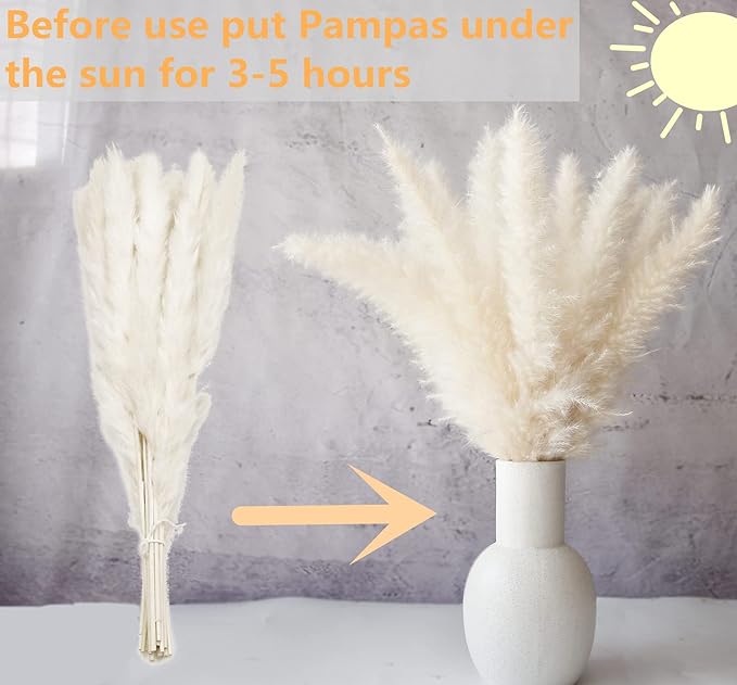 100 PCS Dried Flowers Pampas Grass Bouquet, Boho Table Decor, Bunny Tails Dried Flowers, Brown Pompas, White Pampas Grass for Wedding, Home, Rustic Party, Baby Shower Decorations-Ruum Studio Home