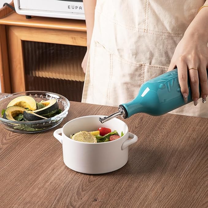 Sweejar Large Olive Oil Dispenser Bottle with Spout, 24 Oz Ceramic Oil Dispenser for Kitchen, Relief Opaque Oil Cruet, Oil Container for Cooking, EVOO, Avocado Oil, Vinegar, Pack of 1 (Gradient Blue)-Ruum Studio Home