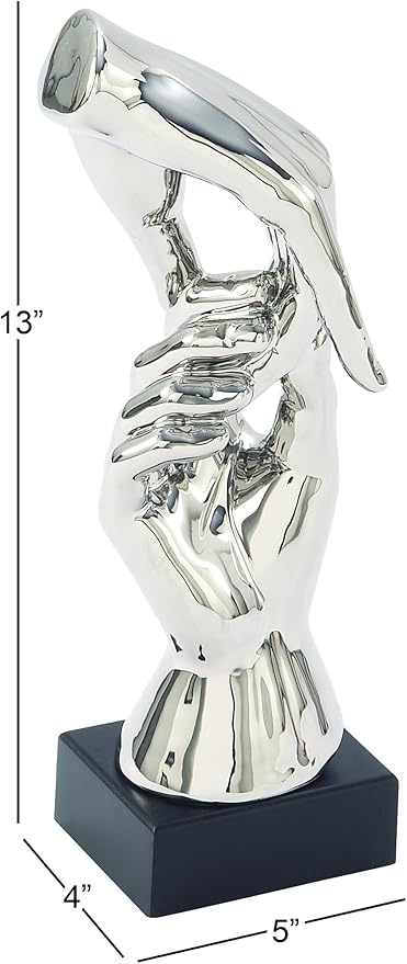 Deco 79 Polystone Hands Decorative Sculpture Home Decor Statue, Accent Figurine 5" x 4" x 13", Silver-Ruum Studio Home