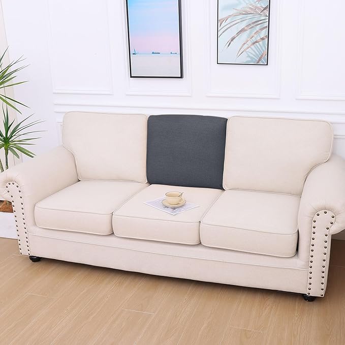hyha Waterproof Couch Cushion Covers for Pets, Non Slip Sofa Seat Cover for Dogs Washable, Soft Thick Stretch Jacquard Fabric, Sofa Slipcovers with Elastic Bottom (1 Piece for Backrest M, Grey)-Ruum Studio Home