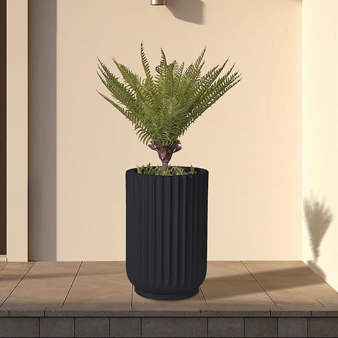 Classic Roman Column Style Planter | 20" Tall | Black & White Options | Ideal for Entrance & Living Room Corner | Durable Fiberglass Composite-Ruum Studio Home