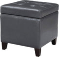 Adeco Bonded Leather Square Tufted Cubic Cube Storage Footstool, 18" Inch Ottomans & Storage Ottomans, With Lid, Dim Gray-Ruum Studio Home
