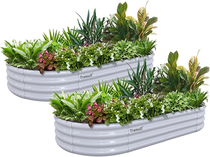 2 Pack 6x3x1FT Galvanized Raised Garden Bed Kit Oval Metal Ground Planter Box Outdoor Bottomless Planter Raised Beds for Vegetables Flowers Herbs Fruits, Gray-Ruum Studio Home