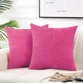 Fancy Homi 2 Packs Hot Pink Decorative Throw Pillow Covers 18x18 Inch for Living Room Couch Bed Sofa, Rustic Farmhouse Boho Home Decor, Soft Corss Corduroy Patchwork Textured Cushion Case 45x45 cm-Ruum Studio Home