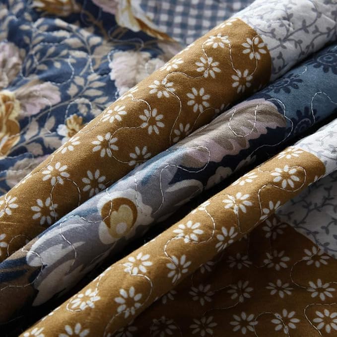 NEWLAKE Quilt Bedspread Sets-Checkered Floral Reversible Coverlet Set,Queen Size-Ruum Studio Home