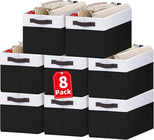 Criusia 8 Pack Large Storage Baskets for Room Organization, Multi-Purpose Bins for Closet, Shelves, Kitchen, Office, Decorative Fabric Foldable Storage Boxes with Handles (14L*10W*9.5H)-Ruum Studio Home