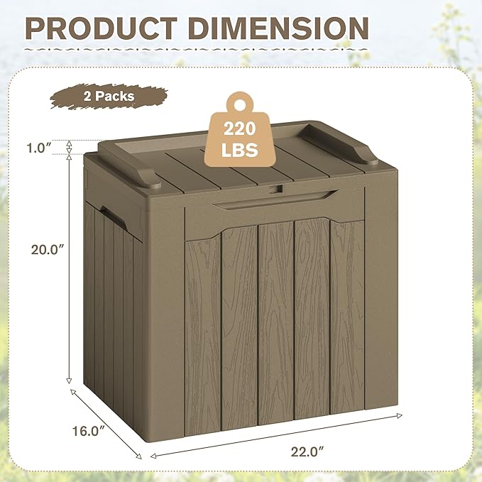 JUMMICO 31 Gallon Resin Deck Box Waterproof Indoor Outdoor Storage Boxes for Patio Furniture Cushions and Garden Tools (Light Brown, 31gallon-2 Packs)-Ruum Studio Home