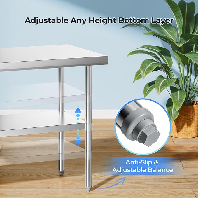 NUUK Stainless Steel Work Table 24 x 36 Inches Heavy Duty Commercial Workstation Adjustable Height Kitchen Food Prep Worktable for Restaurant, Home and Hotel-Ruum Studio Home