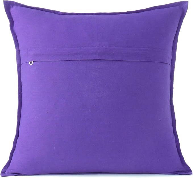 Eyes of India Embroidered Decorative Boho Throw Pillow Cover with Mirrors, Handmade Bohemian Accent Cushion Case for Sofa Couch Bedroom Living Room (Purple, 16" x 16")-Ruum Studio Home