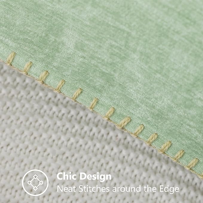 decorUhome Chenille Soft Throw Pillow Covers 22x22 Set of 2, Farmhouse Velvet Neutral Decorative Euro Pillow Covers with Stitched Edge for Couch Sofa Bed Home Decor, Sage Green-Ruum Studio Home
