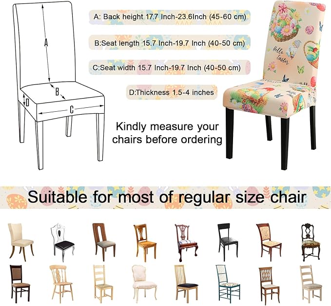 JQinHome Easter Chair Covers Set of 6,High Stretch Removable Washable Chair Seat Protector Cover for Easter Decoration-Easter Theme Decor with Easter Egg Basket-Ruum Studio Home