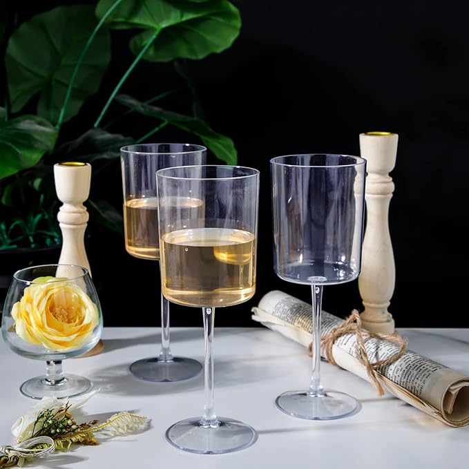 Ciaell 12 Pack Clear Plastic Wine Glasses - 10 Oz Disposable Wine Glasses with Stem for Parties & Weddings & Poolside & Outdoors & Camping-Ruum Studio Home