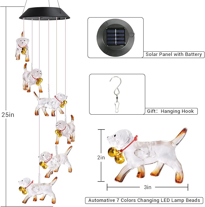 Toodour Solar Wind Chime, Color Changing Wind Chimes Dog, LED Decorative Mobile, Gifts for Mom Grandma, Waterproof Outdoor Decorative Lights for Garden, Patio, Yard, Window Outdoor Decor-Ruum Studio Home