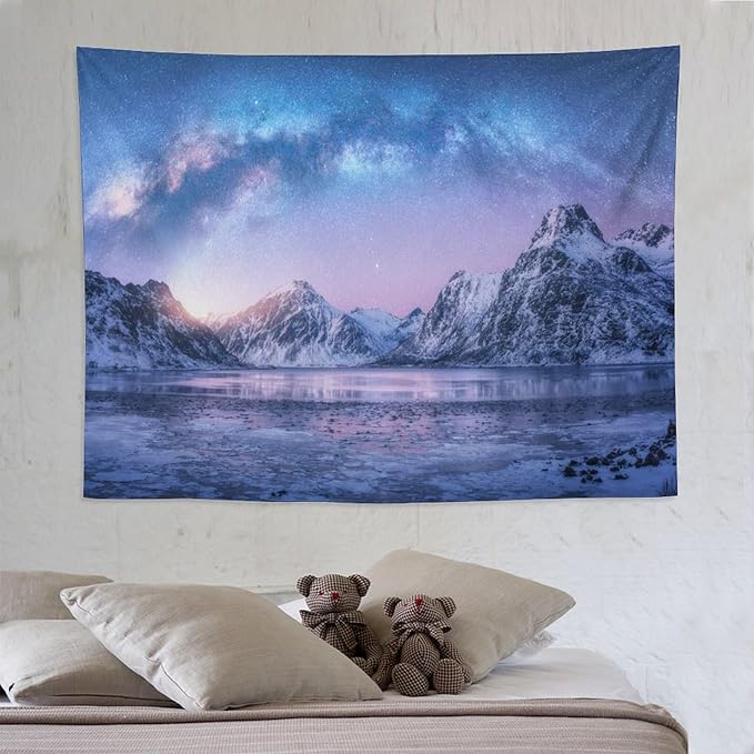HZOHNAGO Mountain Tapestry Aurora Snow Mountain Sunset Pattern Printed Wall Tapestry Wall Hanging for Bedroom Living Room Dorm 80" W x 60" H-Ruum Studio Home