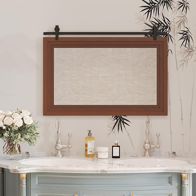 ALBAD Farmhouse Wood Framed Wall Mirror, Natural Wood and Framed Wall Mounted Bathroom Vanity Mirror for Farmhouse Decor, Vertical or Horizontal Hanging-Ruum Studio Home