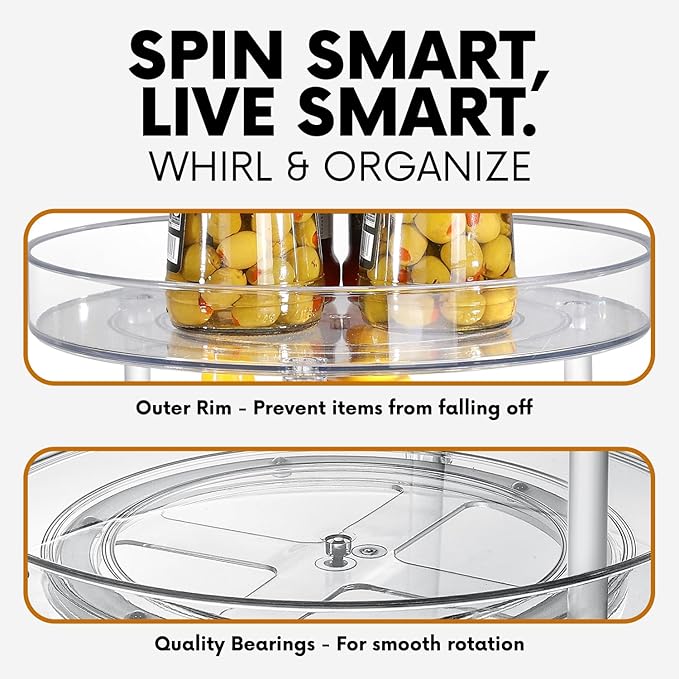 Clear Lazy Susan Organizer, Spice Rack Kitchen Cabinet Turntable, Pantry and Fridge Rotating Storage, Makeup Vanity for Skincare, Perfume, Cosmetic Dresser-Ruum Studio Home