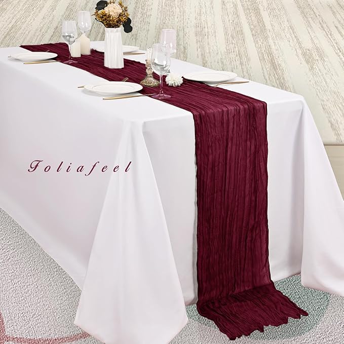 Burgundy 6 Pack Cheesecloth Table Runner 10FT Rustic Gauze Cheese Cloth Table Runner for Wedding Bridal Baby Shower Table Decor 20 x 120 Inch Long Boho Fabric Sheer Birthday Party Table Decorations-Ruum Studio Home