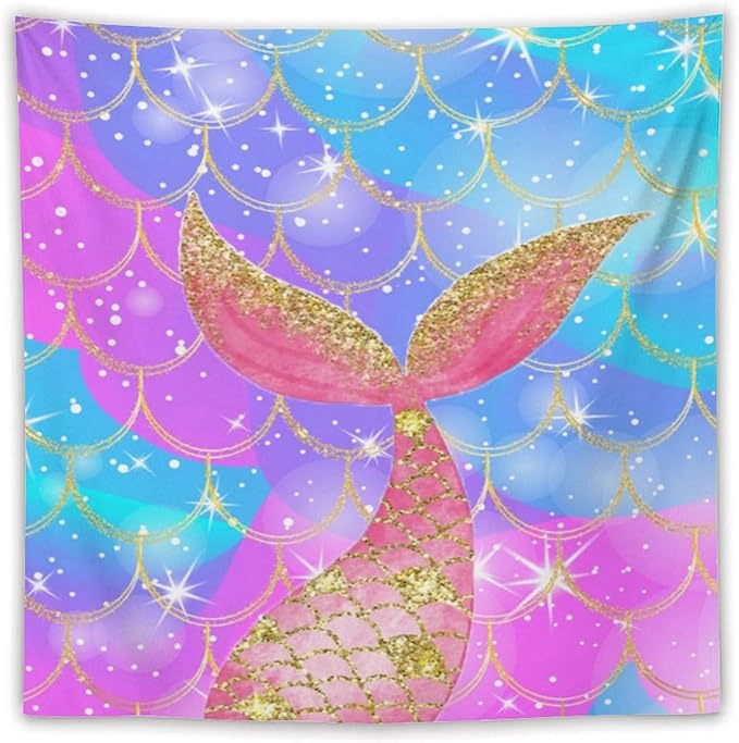HZOHNAGO Mermaid Scales Tapestry Colorful Shiny Scales Mermaid Tail Pattern Printed Wall Tapestry Wall Hanging for Bedroom Living Room Dorm 60" W x 60" H-Ruum Studio Home