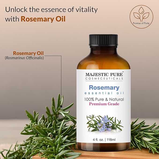 Majestic Pure Rosemary Essential Oil with Glass Dropper - Huge 4 Fl Oz - 100% Pure and Natural Rosemary Oil - Premium Grade Essential Oils for Diffuser, Aromatherapy, Soap and Candle Making-Ruum Studio Home