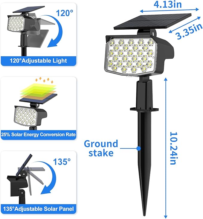 WELALO Solar Spot Lights Outdoor, [2 Pack/3 Modes] Solar Landscape Spotlights, Adjustable Solar Powered Security Lights, IP65 Waterproof Wall Lights for Walkway, Yard, Garden, Driveway (Cool White)-Ruum Studio Home
