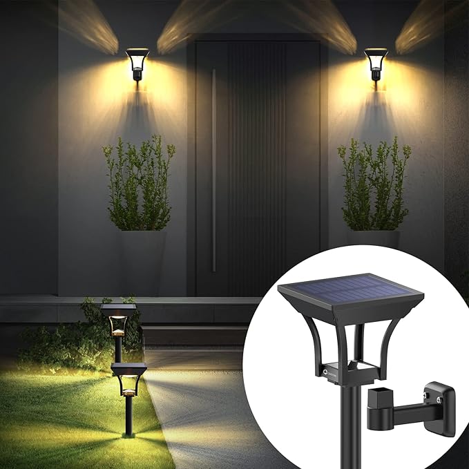 CINOTON Outdoor Solar Landscape Pathway & Wall Lights with 2 Brightness Modes, IP65 Waterproof LED Solar Powered Garden Lights for Patio Lawn Porch Walkway Backyard Driveway Sidewalk Warm White 4 Pack-Ruum Studio Home