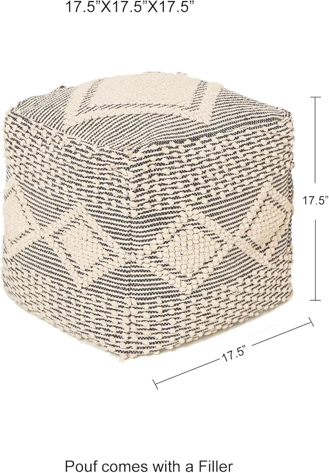 REDEARTH · Tufted Pouf Ottoman with Filler Textured Storage Cube Bean Bag Pouffe Footrest for Living Room, Bedroom, Nursery, Kidsroom; 100% Cotton (17.5"X17.5"X17.5", Cube Diamond Medley Gray)-Ruum Studio Home
